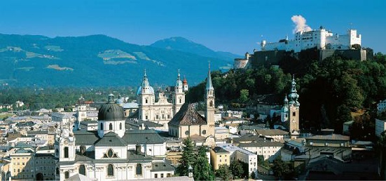 Magnificent Salzburg Altstadt view to Alps and Fortress Salzburg city view to Hohensalzburg fortress